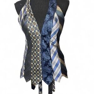 handmade blue & black tie up halter top with v neck detailing and open tie back